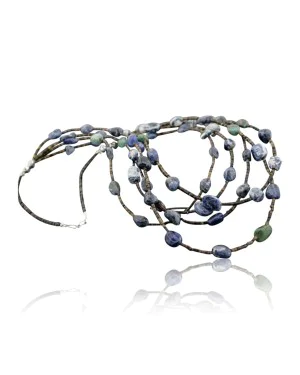 Certified Authentic 5 Strand Navajo .925 Sterling Silver Turquoise and Lapis Native American Necklace 15401-10