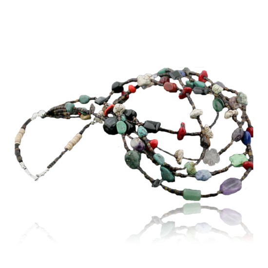 Certified Authentic 5 Strand Navajo .925 Sterling Silver Turquoise and Multicolor Stones Native American Necklace 15585-27 Certified Authentic 5 Strand Navajo .925 Sterling Silver Turquoise and Multicolor Stones Native American Necklace 15585-27