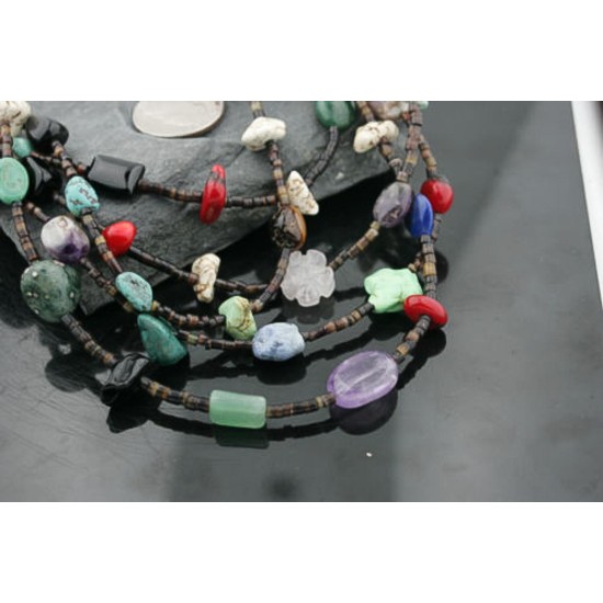 Certified Authentic 5 Strand Navajo .925 Sterling Silver Turquoise and Multicolor Stones Native American Necklace 15585-27 Certified Authentic 5 Strand Navajo .925 Sterling Silver Turquoise and Multicolor Stones Native American Necklace 15585-27