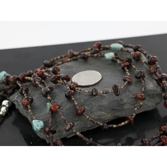 Certified Authentic 5 Strand Navajo .925 Sterling Silver Turquoise and Red Tigers Eye Native American Necklace 15585-20 Certified Authentic 5 Strand Navajo .925 Sterling Silver Turquoise and Red Tigers Eye Native American Necklace 15585-20