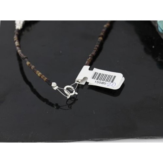 Certified Authentic 5 Strand Navajo .925 Sterling Silver Turquoise and Red Tigers Eye Native American Necklace 15585-20 Certified Authentic 5 Strand Navajo .925 Sterling Silver Turquoise and Red Tigers Eye Native American Necklace 15585-20