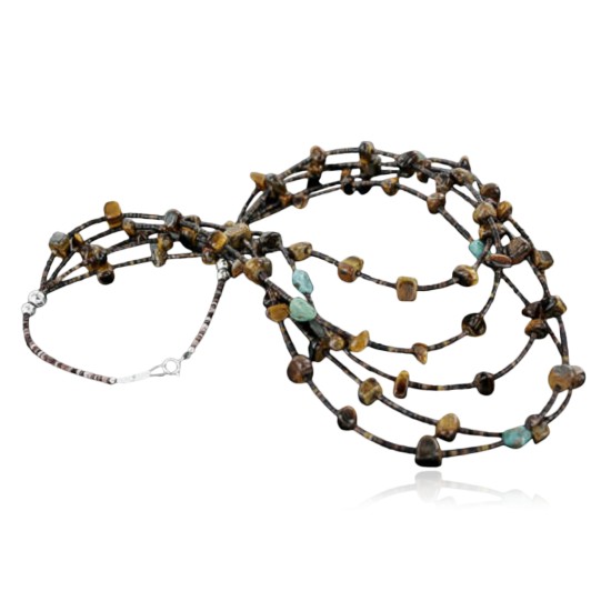 Certified Authentic 5 Strand Navajo .925 Sterling Silver Turquoise and Tigers Eye Native American Necklace 15621-23 Certified Authentic 5 Strand Navajo .925 Sterling Silver Turquoise and Tigers Eye Native American Necklace 15621-23