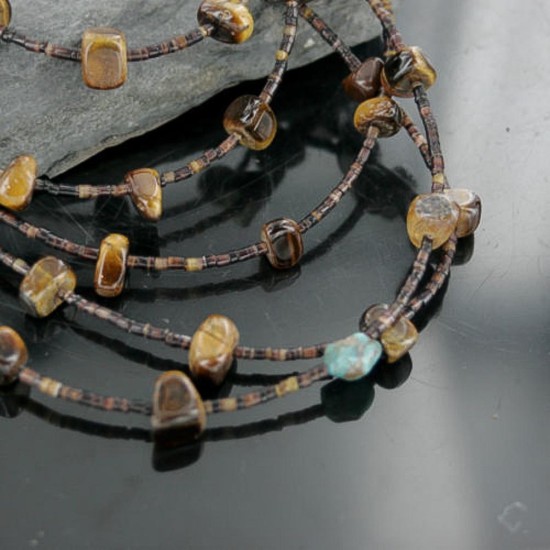 Certified Authentic 5 Strand Navajo .925 Sterling Silver Turquoise and Tigers Eye Native American Necklace 15621-23 Certified Authentic 5 Strand Navajo .925 Sterling Silver Turquoise and Tigers Eye Native American Necklace 15621-23