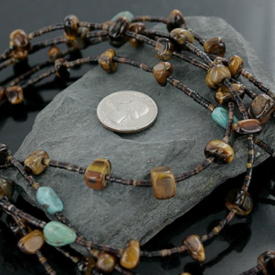 Certified Authentic 5 Strand Navajo .925 Sterling Silver Turquoise and Tigers Eye Native American Necklace 15621-23 Certified Authentic 5 Strand Navajo .925 Sterling Silver Turquoise and Tigers Eye Native American Necklace 15621-23