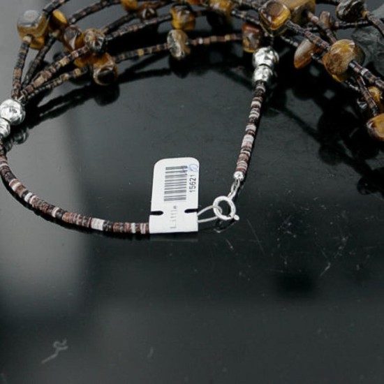 Certified Authentic 5 Strand Navajo .925 Sterling Silver Turquoise and Tigers Eye Native American Necklace 15621-23 Certified Authentic 5 Strand Navajo .925 Sterling Silver Turquoise and Tigers Eye Native American Necklace 15621-23