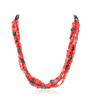 Certified Authentic 5 Strand Twisted Navajo .925 Sterling Silver Turquoise and Coral Native American Necklace 1594055 Certified Authentic 5 Strand Twisted Navajo .925 Sterling Silver Turquoise and Coral Native American Necklace 1594055