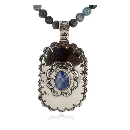 Certified Authentic .925 Sterling Silver and Nickel Handmade Navajo Natural Lapis Native American Necklace 13130-1-18204