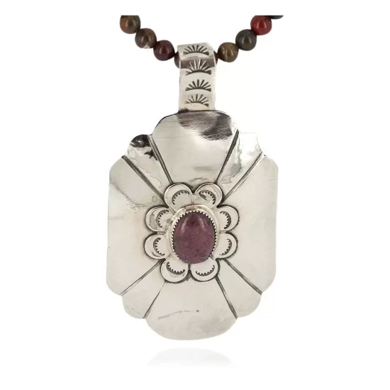 Certified Authentic .925 Sterling Silver and Nickel Handmade Navajo Natural Turquoise Charoite Agate Native American Necklace 13130-3-18207 Certified Authentic .925 Sterling Silver and Nickel Handmade Navajo Natural Turquoise Charoite Agate Native American Necklace 13130-3-18207