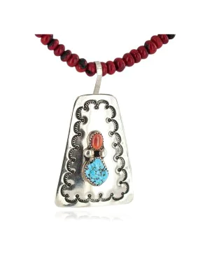Certified Authentic .925 Sterling Silver and Nickel Handmade Navajo Natural Turquoise Coral Native American Necklace 94007-16039-1 Certified Authentic .925 Sterling Silver and Nickel Handmade Navajo Natural Turquoise Coral Native American Necklace 94007-16039-1