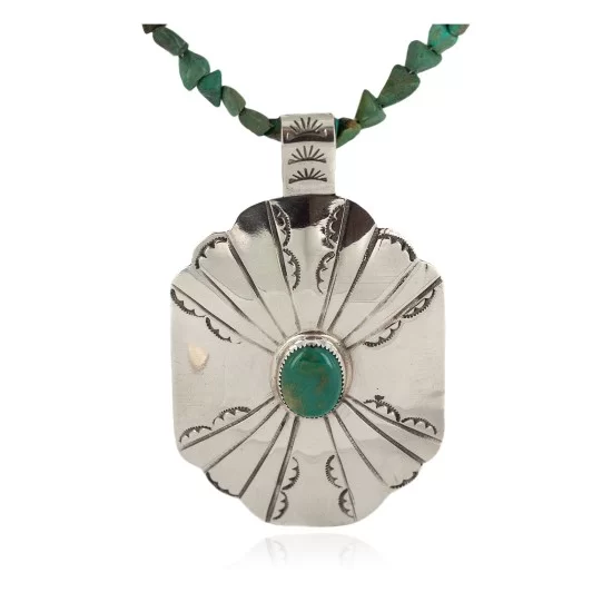 Certified Authentic .925 Sterling Silver and Nickel Handmade Navajo Natural Turquoise Native American Necklace 13130-4-10054-4 Certified Authentic .925 Sterling Silver and Nickel Handmade Navajo Natural Turquoise Native American Necklace 13130-4-10054-4