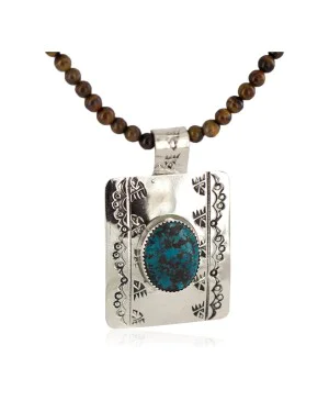 Certified Authentic .925 Sterling Silver and Nickel Handmade Navajo Natural Turquoise Tigers Eye Native American Necklace  94005-6-95001-1