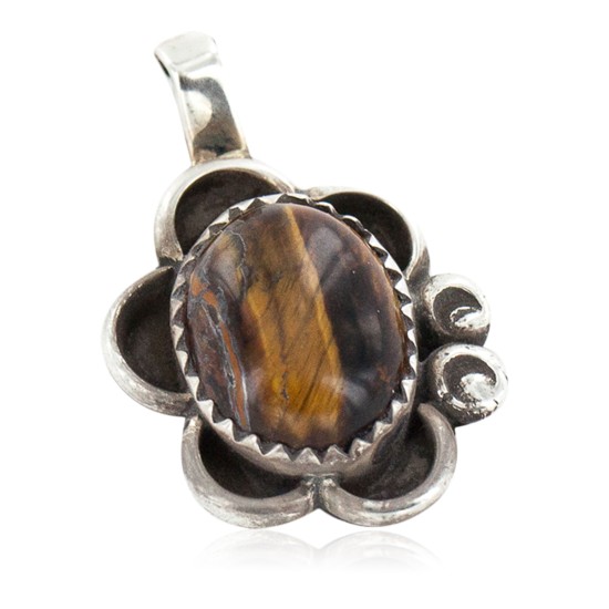 Certified Authentic .925 Sterling Silver Handmade Navajo Natural Tigers Eye Native American Pendant 18173-3