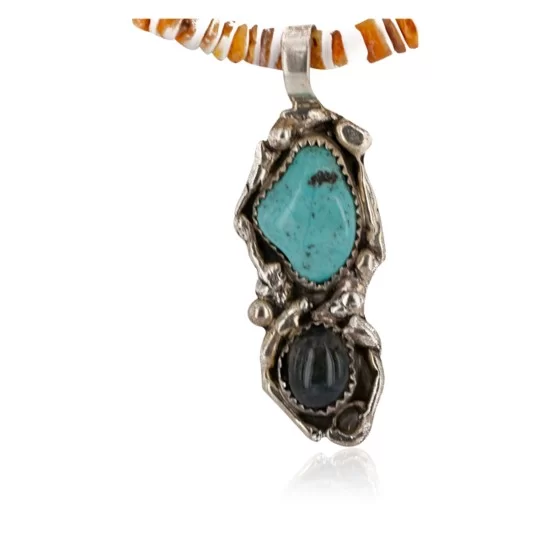 Certified Authentic .925 Sterling Silver Handmade Navajo Natural Turquoise Agate Spiny Oyster Native American Necklace 15939-4-25277 Certified Authentic .925 Sterling Silver Handmade Navajo Natural Turquoise Agate Spiny Oyster Native American Necklace 15939-4-25277