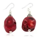 Certified Authentic .925 Sterling Silver Hooks Coral Native American Dangle Earrings 18214-2