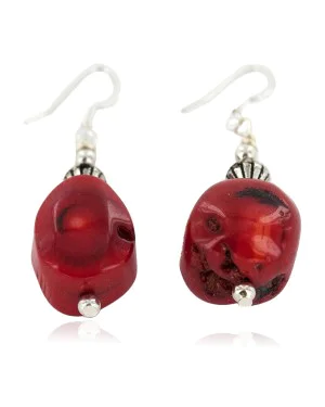Certified Authentic .925 Sterling Silver Hooks Coral Native American Dangle Earrings 18214-2 Certified Authentic .925 Sterling Silver Hooks Coral Native American Dangle Earrings 18214-2