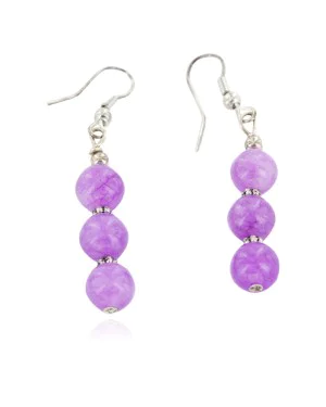 Certified Authentic .925 Sterling Silver Hooks Dangle Natural Purple Quartz Earrings 18148-1