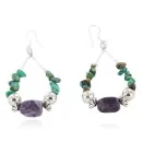 Certified Authentic .925 Sterling Silver Hooks Dangle Natural Turquoise Amethyst Hoop Native American Earrings 18138