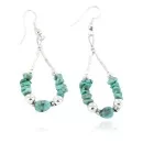 Certified Authentic .925 Sterling Silver Hooks Dangle Natural Turquoise Hoop Native American Earrings 18139