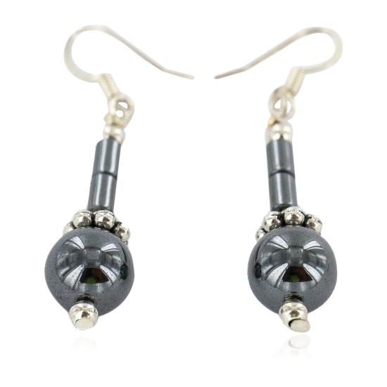 Certified Authentic .925 Sterling Silver Hooks Natural Hematite Native American Dangle Earrings 18214-1 Certified Authentic .925 Sterling Silver Hooks Natural Hematite Native American Dangle Earrings 18214-1
