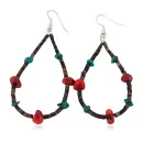 Certified Authentic .925 Sterling Silver Hooks Natural Turquoise Heishi Coral Hoop Native American Dangle Earrings 18248