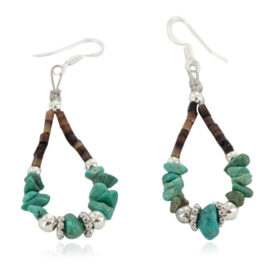 Certified Authentic .925 Sterling Silver Hooks Natural Turquoise Heishi Hoop Native American Dangle Earrings 18263-12 Certified Authentic .925 Sterling Silver Hooks Natural Turquoise Heishi Hoop Native American Dangle Earrings 18263-12