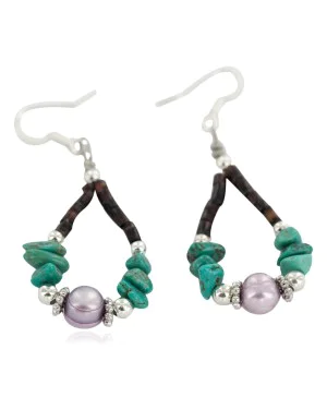 Certified Authentic .925 Sterling Silver Hooks Natural Turquoise Mother of Pearl Heishi Hoop Native American Dangle Earrings 18263-11 Certified Authentic .925 Sterling Silver Hooks Natural Turquoise Mother of Pearl Heishi Hoop Native American Dangle Earrings 18263-11