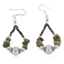 Certified Authentic .925 Sterling Silver Hooks Natural Turquoise Mother of Pearl Heishi Hoop Native American Dangle Earrings 18263-36