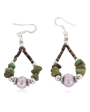 Certified Authentic .925 Sterling Silver Hooks Natural Turquoise Mother of Pearl Heishi Hoop Native American Dangle Earrings 18263-36 Certified Authentic .925 Sterling Silver Hooks Natural Turquoise Mother of Pearl Heishi Hoop Native American Dangle Earrings 18263-36