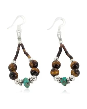 Certified Authentic .925 Sterling Silver Hooks Natural Turquoise Tigers Eye Heishi Hoop Native American Dangle Earrings 18263-14 Certified Authentic .925 Sterling Silver Hooks Natural Turquoise Tigers Eye Heishi Hoop Native American Dangle Earrings 18263-14