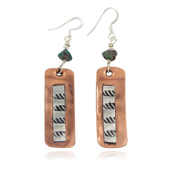 Certified Authentic .925 Sterling Silver Hooks Navajo Handmade Natural Turquoise Native American Pure Copper Dangle Earrings 18210-6 Certified Authentic .925 Sterling Silver Hooks Navajo Handmade Natural Turquoise Native American Pure Copper Dangle Earrings 18210-6
