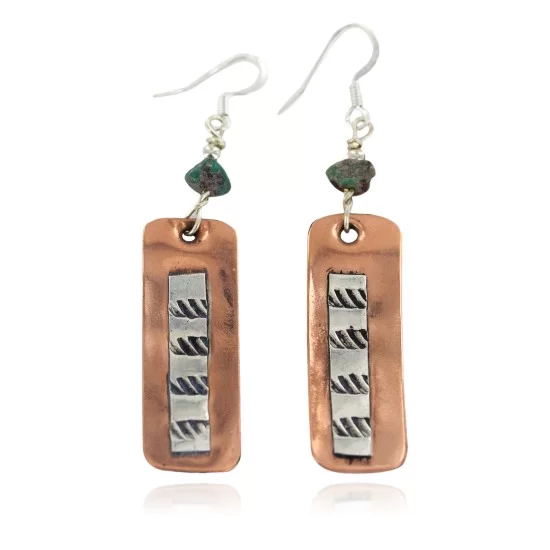 Certified Authentic .925 Sterling Silver Hooks Navajo Handmade Natural Turquoise Native American Pure Copper Dangle Earrings 18210-6 Certified Authentic .925 Sterling Silver Hooks Navajo Handmade Natural Turquoise Native American Pure Copper Dangle Earrings 18210-6