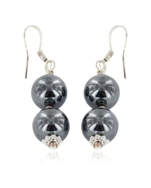 Certified Authentic .925 Sterling Silver Hooks Navajo Hook Natural Hematite Native American Earrings 18072-54