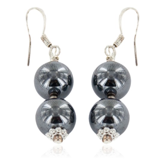 Certified Authentic .925 Sterling Silver Hooks Navajo Hook Natural Hematite Native American Earrings 18072-54 Certified Authentic .925 Sterling Silver Hooks Navajo Hook Natural Hematite Native American Earrings 18072-54