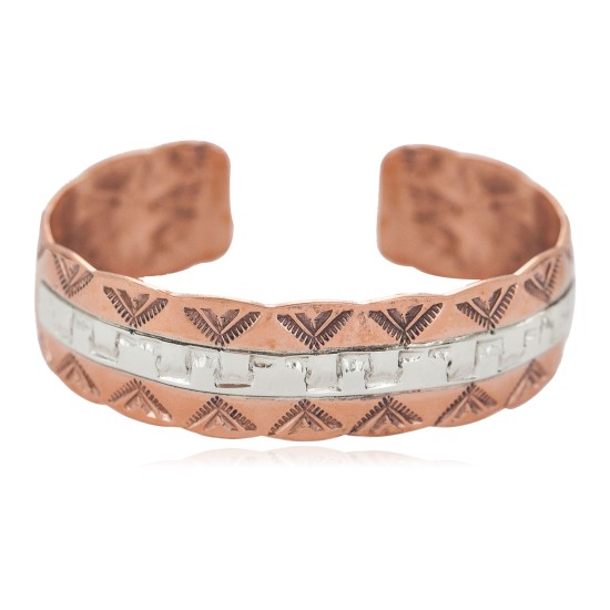 Certified Authentic .925 Sterling Silver Mountain Handmade Navajo Native American Pure Copper Bracelet 24497-4