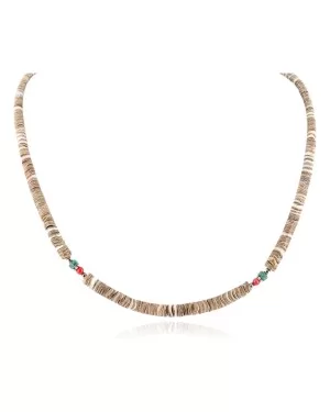 Certified Authentic .925 Sterling Silver Navajo Coral Natural Graduated Heishi Turquoise Native American Necklace 25231-10