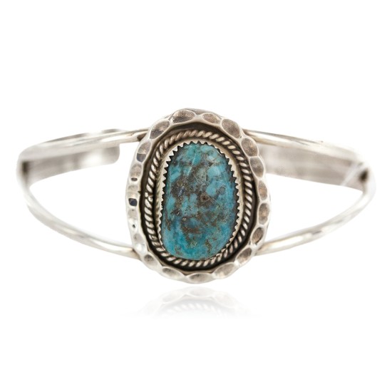 Certified Authentic .925 Sterling Silver Navajo Handmade Natural Turquoise Native American Cuff Bracelet 1307