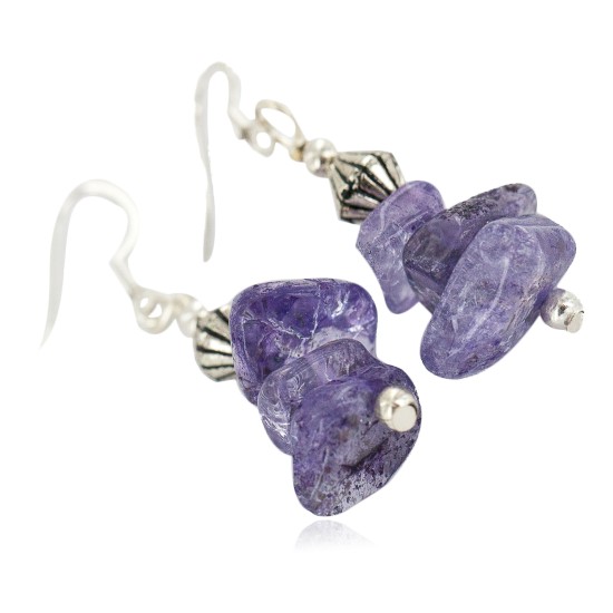 Certified Authentic .925 Sterling Silver Navajo Natural Amethyst Native American Dangle Earrings 18270-9