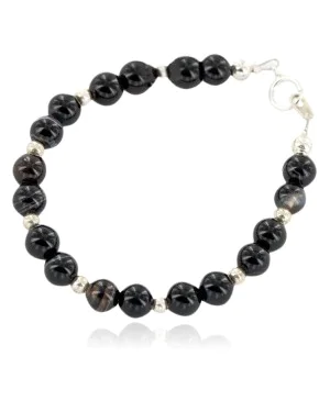 Certified Authentic .925 Sterling Silver Navajo Natural Black Agate Native American Bracelet 13040-3