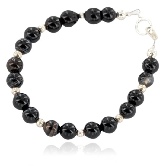Certified Authentic .925 Sterling Silver Navajo Natural Black Agate Native American Bracelet 13040-3 Certified Authentic .925 Sterling Silver Navajo Natural Black Agate Native American Bracelet 13040-3