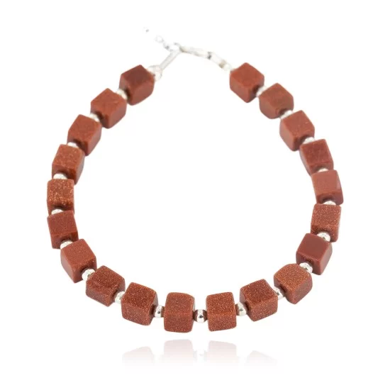 Certified Authentic .925 Sterling Silver Navajo Natural Goldstone Native American Bracelet 12907-4