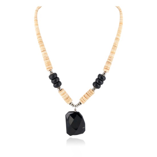 Certified Authentic .925 Sterling Silver Navajo Natural Graduated Melon Shell Black Onyx Native American Necklace 17085 Certified Authentic .925 Sterling Silver Navajo Natural Graduated Melon Shell Black Onyx Native American Necklace 17085