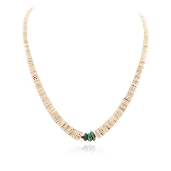Certified Authentic .925 Sterling Silver Navajo Natural Graduated Melon Shell Turquoise Native American Necklace 15560-6 Certified Authentic .925 Sterling Silver Navajo Natural Graduated Melon Shell Turquoise Native American Necklace 15560-6
