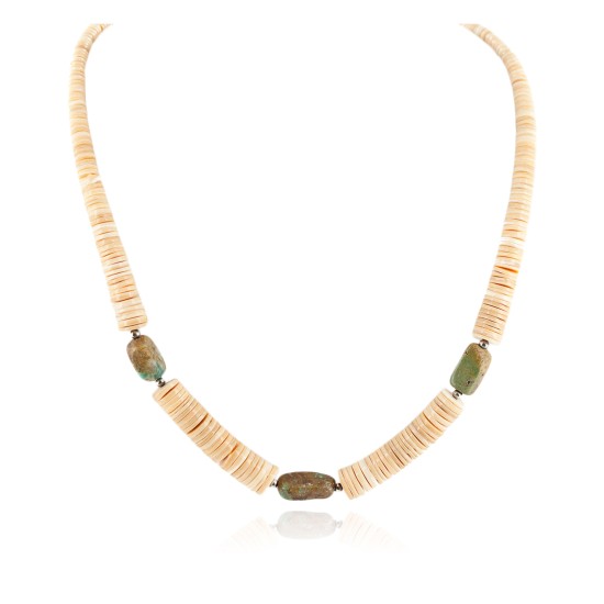 Certified Authentic .925 Sterling Silver Navajo Natural Graduated Melon Shell Turquoise Native American Necklace 18108-75