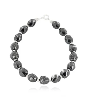 Certified Authentic .925 Sterling Silver Navajo Natural Hematite Native American Bracelet 12907-2