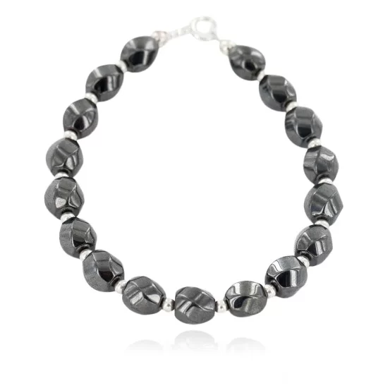 Certified Authentic .925 Sterling Silver Navajo Natural Hematite Native American Bracelet 12907-2 Certified Authentic .925 Sterling Silver Navajo Natural Hematite Native American Bracelet 12907-2