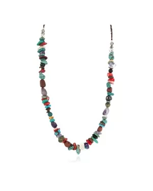 Certified Authentic .925 Sterling Silver Navajo Natural Multicolor Stones Native American Necklace 750215-1
