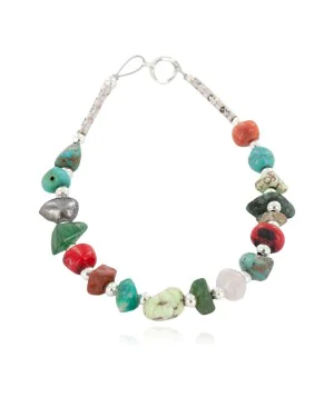 Certified Authentic .925 Sterling Silver Navajo Natural Turquoise and Multicolor Stones Native American Bracelet 12907-3