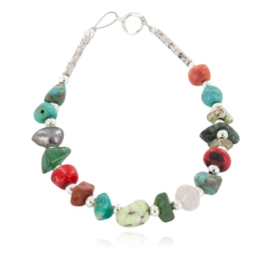 Certified Authentic .925 Sterling Silver Navajo Natural Turquoise and Multicolor Stones Native American Bracelet 12907-3 Certified Authentic .925 Sterling Silver Navajo Natural Turquoise and Multicolor Stones Native American Bracelet 12907-3