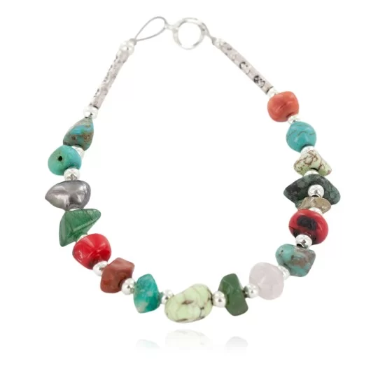Certified Authentic .925 Sterling Silver Navajo Natural Turquoise and Multicolor Stones Native American Bracelet 12907-3 Certified Authentic .925 Sterling Silver Navajo Natural Turquoise and Multicolor Stones Native American Bracelet 12907-3