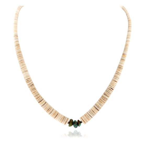Certified Authentic .925 Sterling Silver Navajo Natural Turquoise Graduated Melon Shell Native American Necklace 15562-538